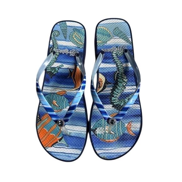 Brighton Blue Seashell Flip Flops Sandals Size 9 Beach Coastal Style - Picture 1 of 5